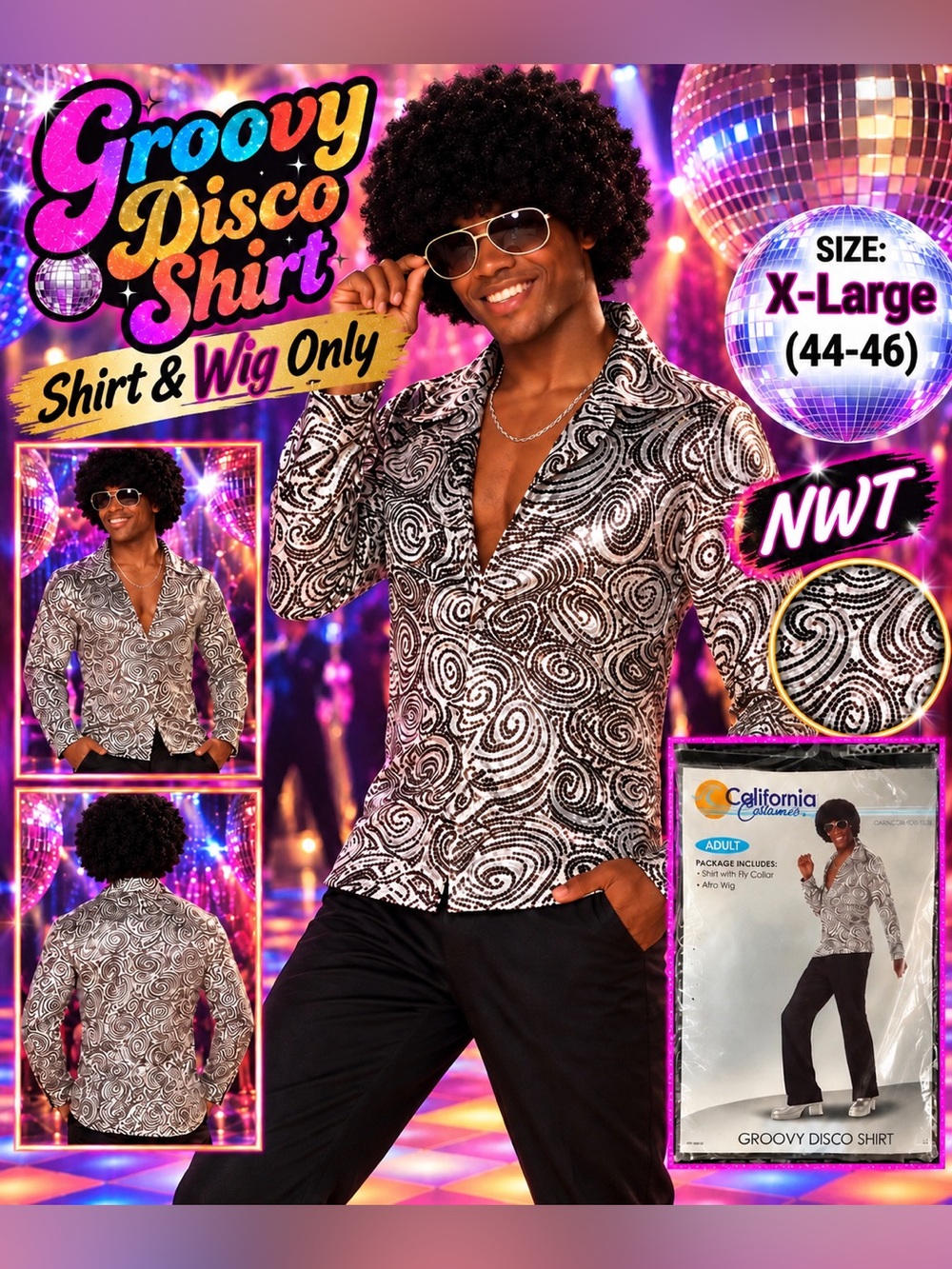 California Costumes Groovy Disco Shirt Men's Black & White Polyester XL